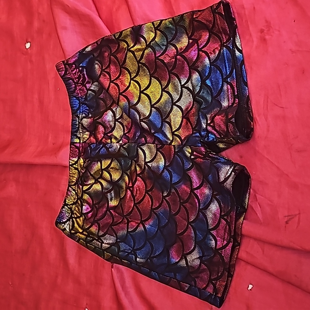 Never worn mermaid and fish scale printed multicolor shorts.